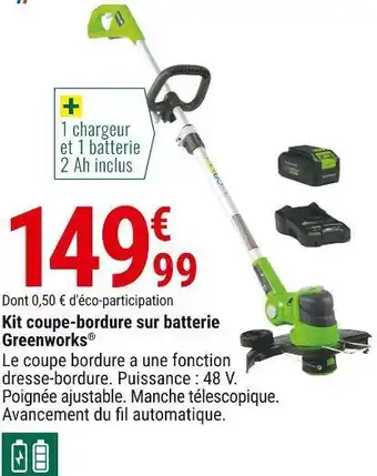 Gamm vert Greenworks kit coupe-bordure sur batterie offre