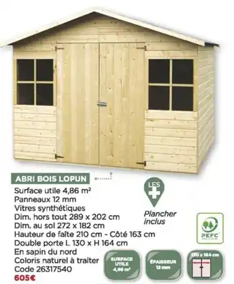 Bricomarché Abri bois lopun offre