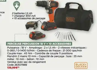 Bricomarché Perceuse Percussion 18v + 10 Accessoires offre