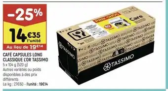Café Capsules Long Classique l'Or Tassimo