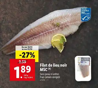 Lidl Filet de lieu noir MSC offre
