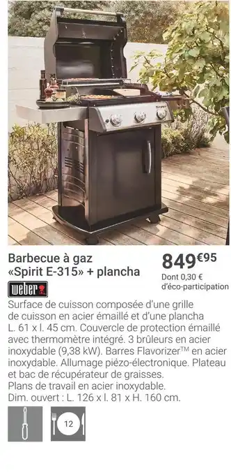 Gamm vert Weber barbecue à gaz spirit e-315 + plancha offre