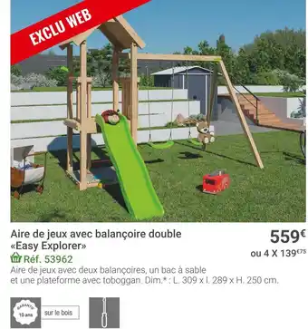 Gamm vert Aire de jeux avec balançoire double easy explorer offre