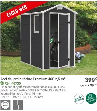 Gamm vert Abri de jardin résine premium 46s 2,5 m² offre