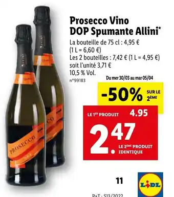 Lidl Prosecco Vino DOP Spumante Allini offre