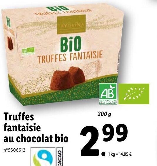Promo Truffes fantaisie au chocolat bio chez Lidl