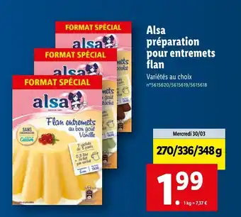 Lidl Alsa préparation pour entremets flan offre