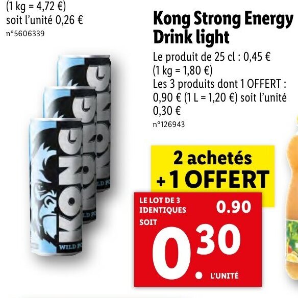 Promo Kong strong energy drink light chez Lidl
