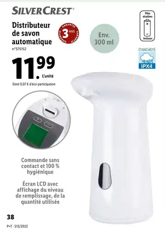 Lidl Distributeur de savon automatique offre