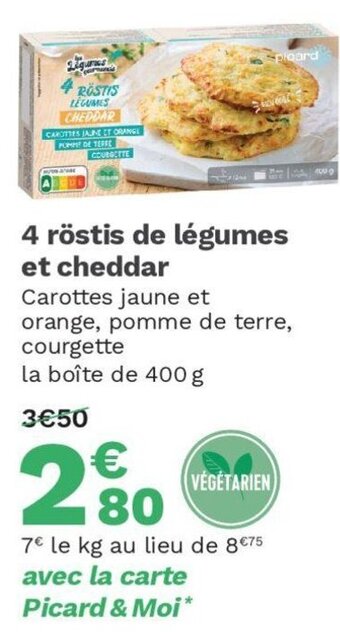 Picard 4 röstis de légumes et cheddar offre