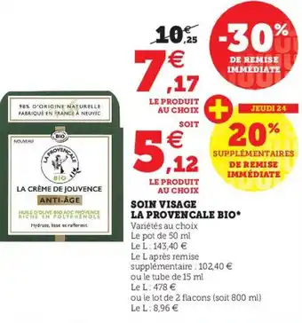 Super U Soin visage la provencale bio offre