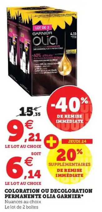 Super U Coloration ou decoloration permanente olia garnier offre