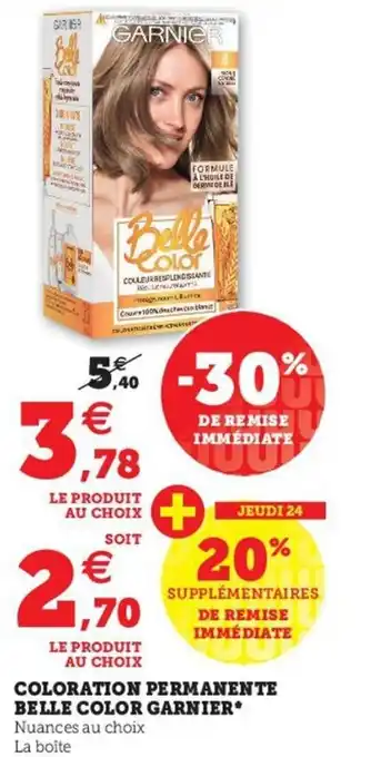 Super U Coloration permanente belle color garnier offre