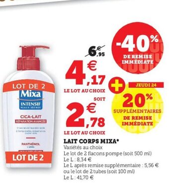 Super U Lait corps mixa offre