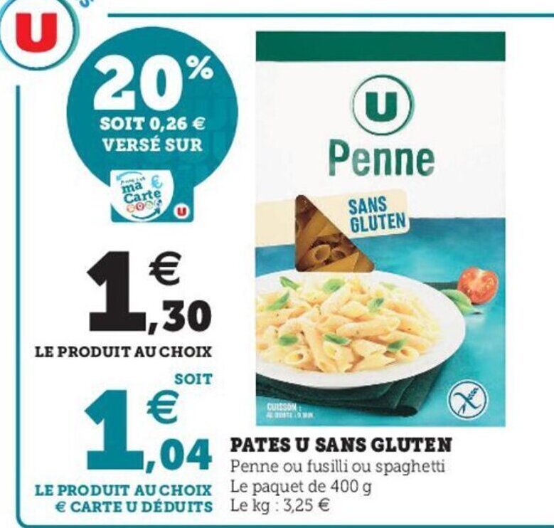 Promo Pates u sans gluten chez Super U