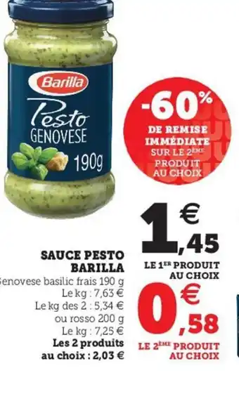 Super U Sauce pesto barilla offre