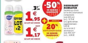 Hyper U Deodorant Monsavon offre