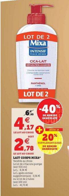 Hyper U Lait Corps Mixa offre