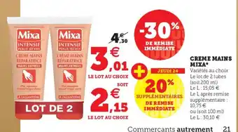 Hyper U Creme Mains Mixa offre