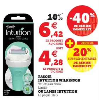Hyper U Rasoir Intuition Wilkinson offre