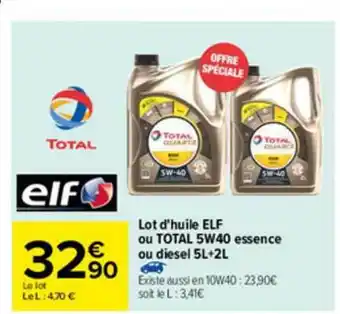 Carrefour Drive Lot D'Huile Elf Ou Total 5W40 Essence Ou Diesel 5L+2L offre