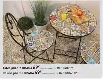 Mr Bricolage Table Pliante Braga, Chaise Pliante Braga offre