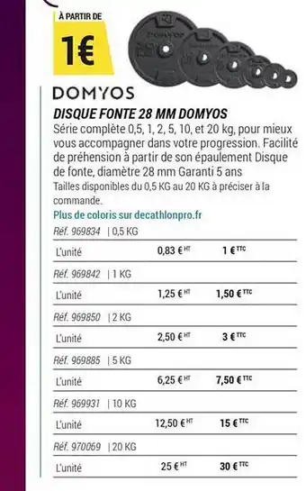 Decathlon Domyos Disque Fonte 28 Mm Domyos offre