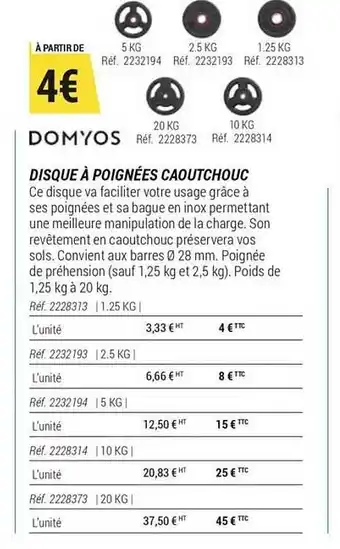 Decathlon Domyos Disque à Poignées Caoutchouc offre