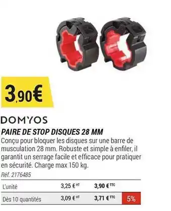 Domyos Paire De Stop Disques 28 Mm