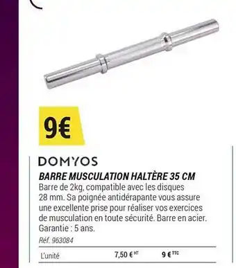 Decathlon Domyos Barre Musculation Haltère 35 Cm offre