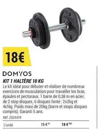 Decathlon Domyos Kit 1 Haltère 10 Kg offre