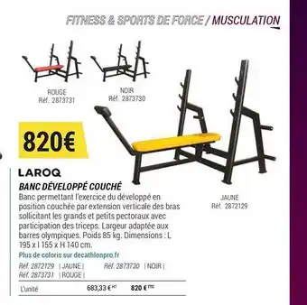 Decathlon Laroq Banc Développé Couché offre
