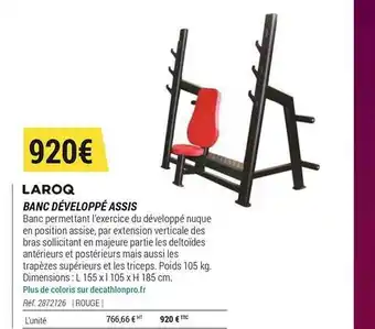 Decathlon Laroq Banc Développé Assis offre
