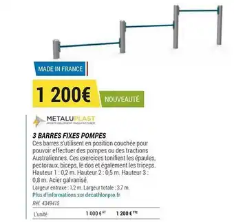 Metaluplast 3 Barres Fixes Pompes