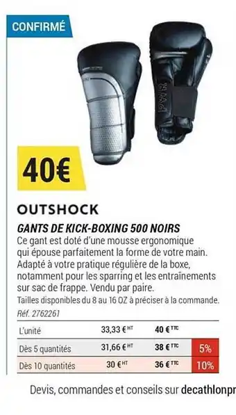Decathlon Outshock Gants De Kick-boxing 500 Noirs offre