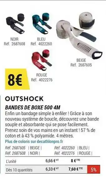 Decathlon Outshock Bandes De Boxe 500 4m offre