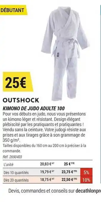Decathlon Outshock Kimono De Judo Adulte 100 offre