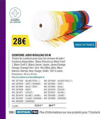 Decathlon Ceinture Judo Rouleau 50 M offre