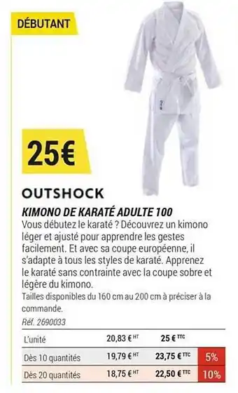 Decathlon Kimono De Karaté Adulte 100 Outshock offre