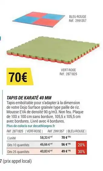 Decathlon Tapis De Karaté 40 Mm offre