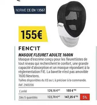 Masque Fleuret Adulte 1600n Fenc'it