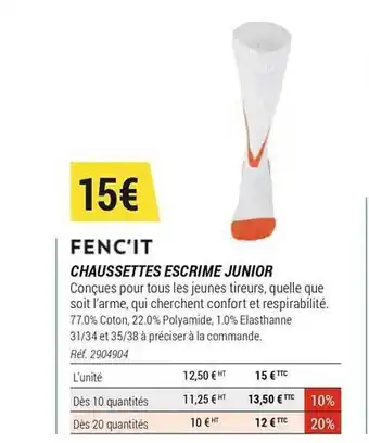 Decathlon Chaussettes Escrime Junior Fenc'it offre