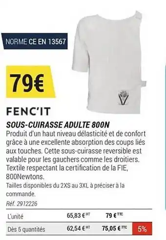 Decathlon Sous-cuirasse Adulte 800n Fenc'it offre