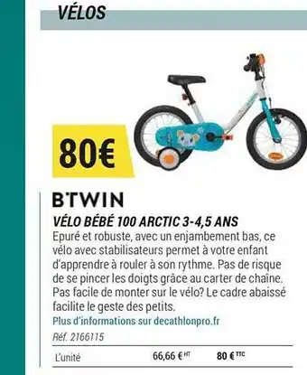 Decathlon Vélo Bébé 100 Arctic 3-4,5 Ans Btwin offre