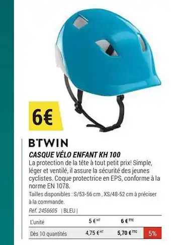 Decathlon Casque Vélo Enfant Kh 100 Btwin offre