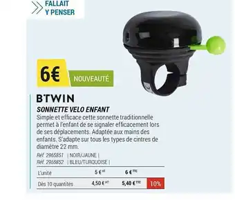 Decathlon Sonnette Vélo Enfant Btwin offre
