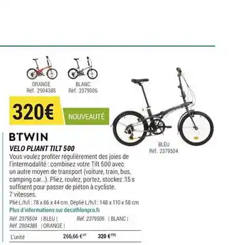 Decathlon Vélo Pliant Tilt 500 Btwin offre