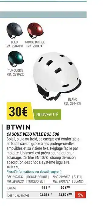 Decathlon Casque Vélo Ville Bol 500 Btwin offre