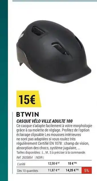 Decathlon Casque Vélo Ville Adulte 100 Btwin offre