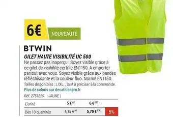 Decathlon Gilet Haute Visibilité Uc 500 Btwin offre
